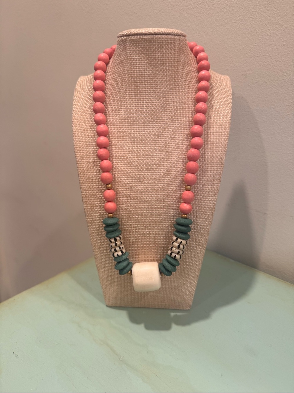 Coral and Teal Beaded Statement Necklace